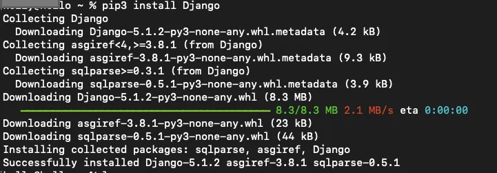在終端機上打pip3 install Django