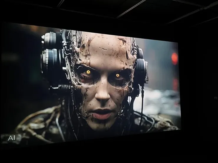 【圖1】真鍋大度（Daito Manabe），《AI 不是藝術》，2023年，雙頻道錄像，29分11秒。圖版來源：王翊萱攝。