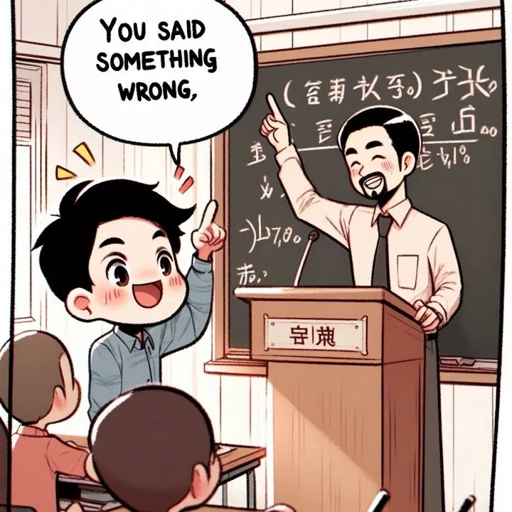 這男孩竟看得懂這老師的板書，真是厲害！(小昕咒語Bing繪圖)