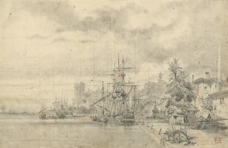 19世紀初的加的斯港。雕刻家查爾斯·安托萬·康朋（1802-1875）。