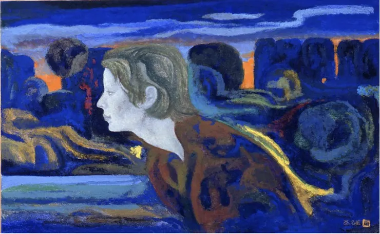 高山辰雄的作品《朝》,新年在角川武藏野博物館看了高山辰雄的展覽,很喜歡。覺得他筆下的女性意外適合這首詩。圖是從大分市美術館的網站上截下來的。