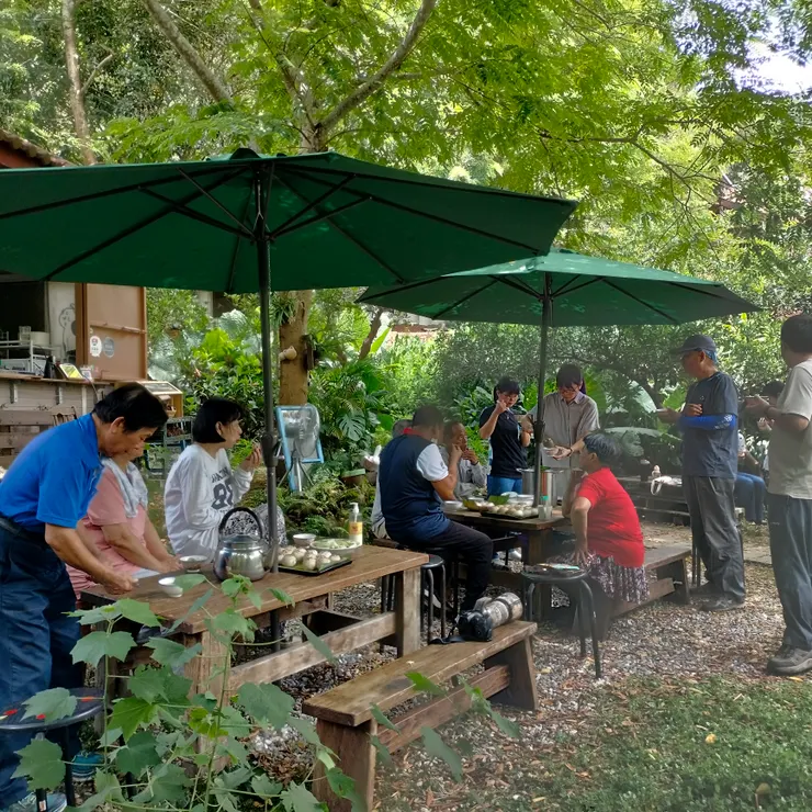 圖說:照片左前方的植物就是天生天養的地桃花,巧妙地跟小店一起共生共榮。