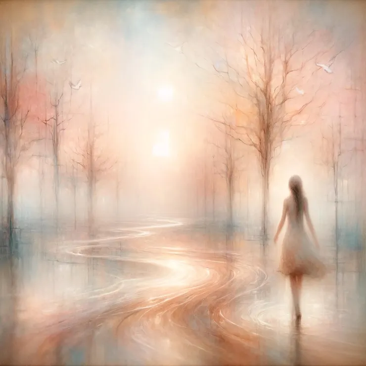 In a dreamlike, softly blurred world, a young girl named Jane wanders through a canvas of endless possibilities. 