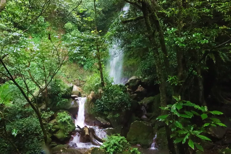 因受地形斷層與落差影響，使得流經其間的冷水坑溪在此形成著名的絹絲瀑布