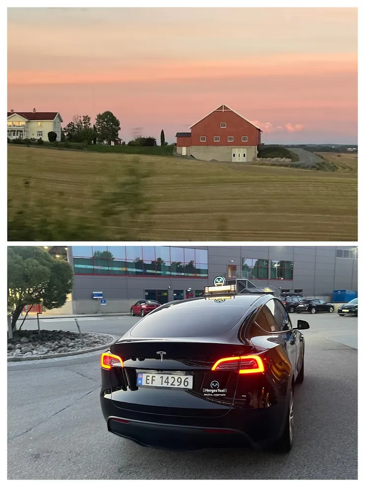 從奧斯陸市區搭BOLT回機場附近飯店，看到麥田夕照風景。