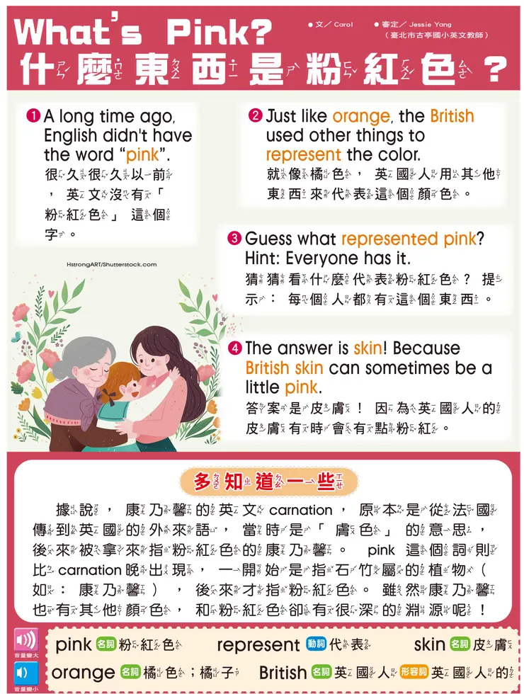 粉紅色pink、康乃馨carnation和skin皮膚看似毫無關聯，其實有很深的淵源。