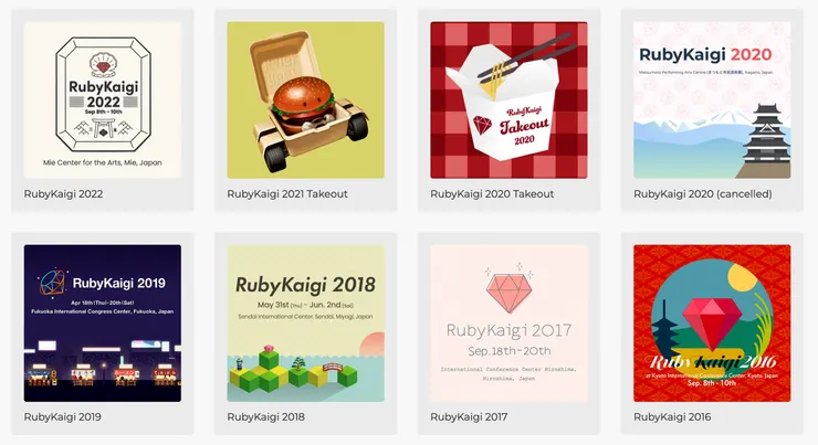 歷屆 RubyKaigi 主視覺（圖片來源／RubyKaigi官方網站）