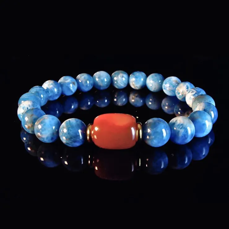 冰飄南紅搭配藍磷灰：冰紅暖心 男士手鍊