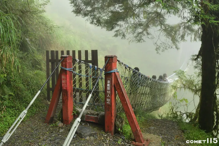 800公尺基樁旁的繩索橋是步道上最長的一座橋(往步道終點方向拍)