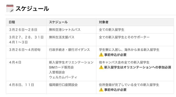 九州大學入學前2025年サポート行事曆