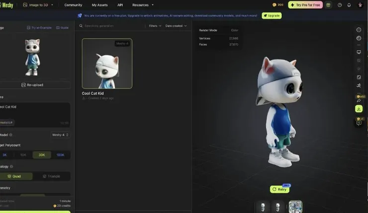 2D轉3D示意圖：meshy.ai