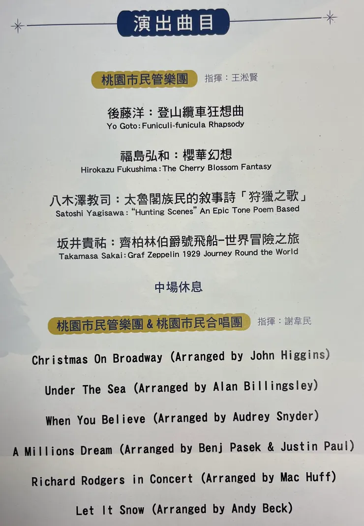 這一次的所有曲目,不過因為場地限制,這次無法像上次一樣偷聽管樂團排練。