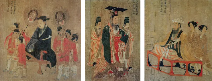 (圖二) 《古列帝圖卷》基本構圖方式 : 左為陳頊 : 南陳、中為楊堅 : 隋朝、右為陳蒨，南陳