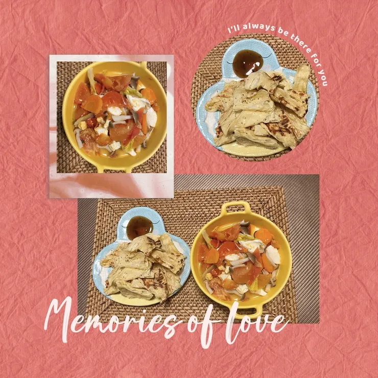 晚餐：豆皮、番茄鹹蛋白菜湯