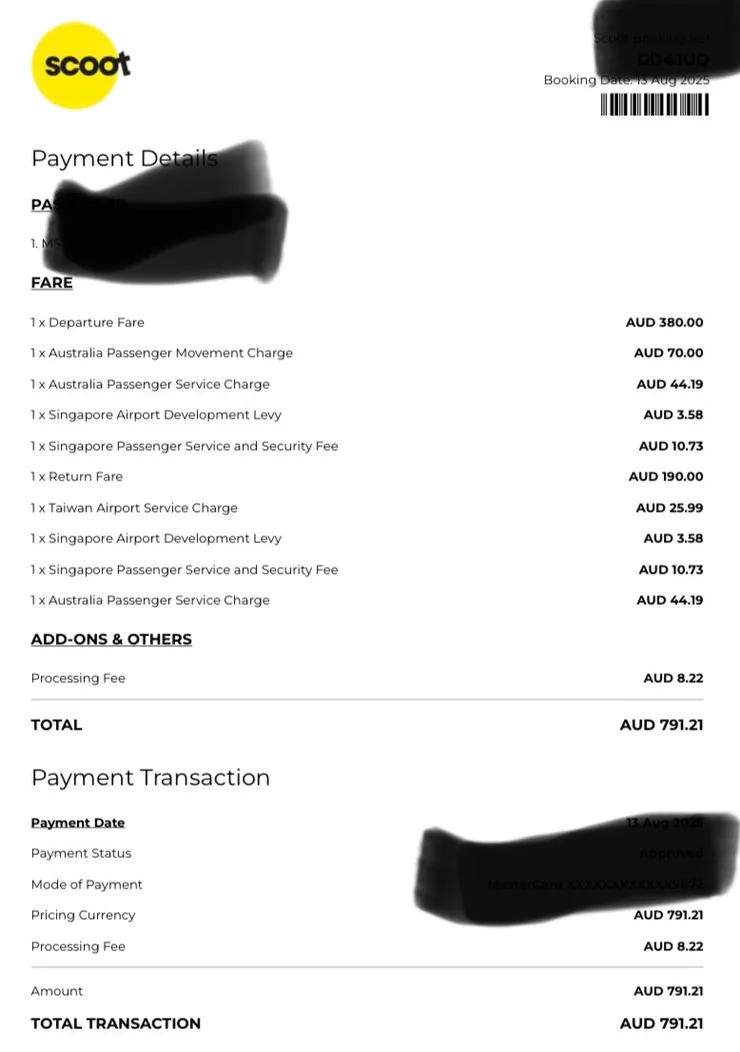 從雪梨出發到新加坡轉機回台