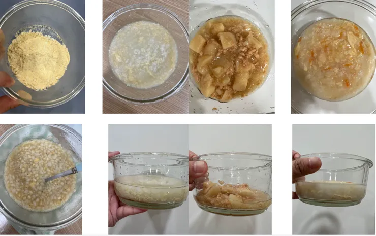 由左到右是早餐、午餐(兩份)、晚餐