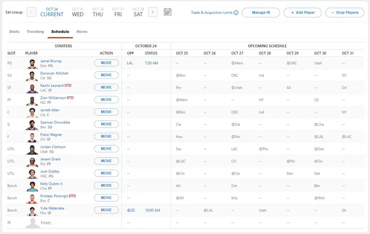 球員賽程(Schedule)