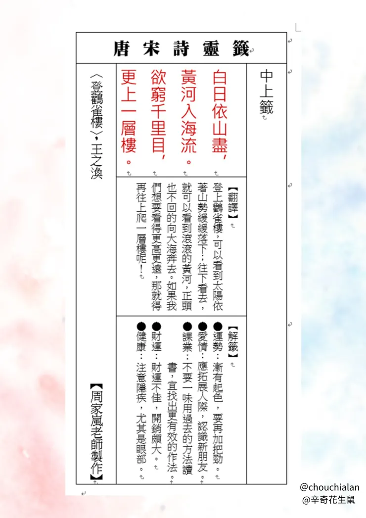 圖一、教師自製籤詩範例