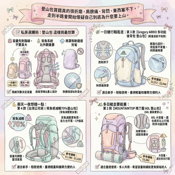 【登山包推薦】容量背負別亂買 🎒 2026 Dcard 6 款輕量、大容量登山包比較