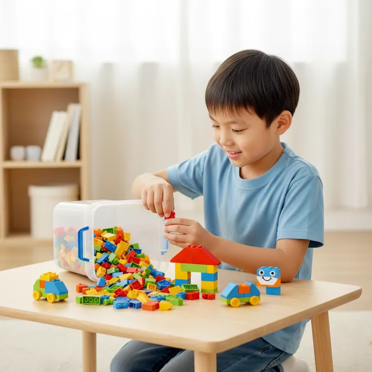 6-8歲小朋友可以用LEGO Classic 創意盒自由創作小車和小房子。