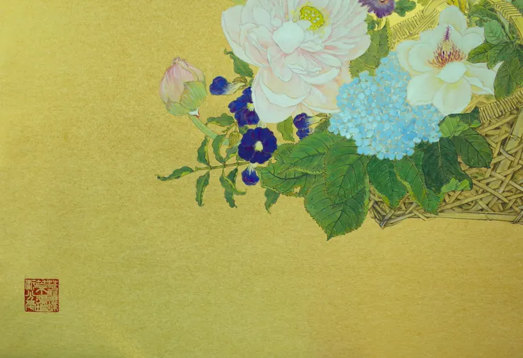 〈夏日花卉〉局部－落款「華鬍蝶芒不得增虧分毫」