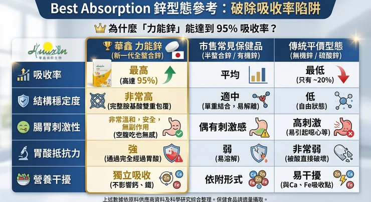為什麼補鋅要選「全螯合」？關鍵在吸收率與腸胃溫和度，才能真正被身體利用