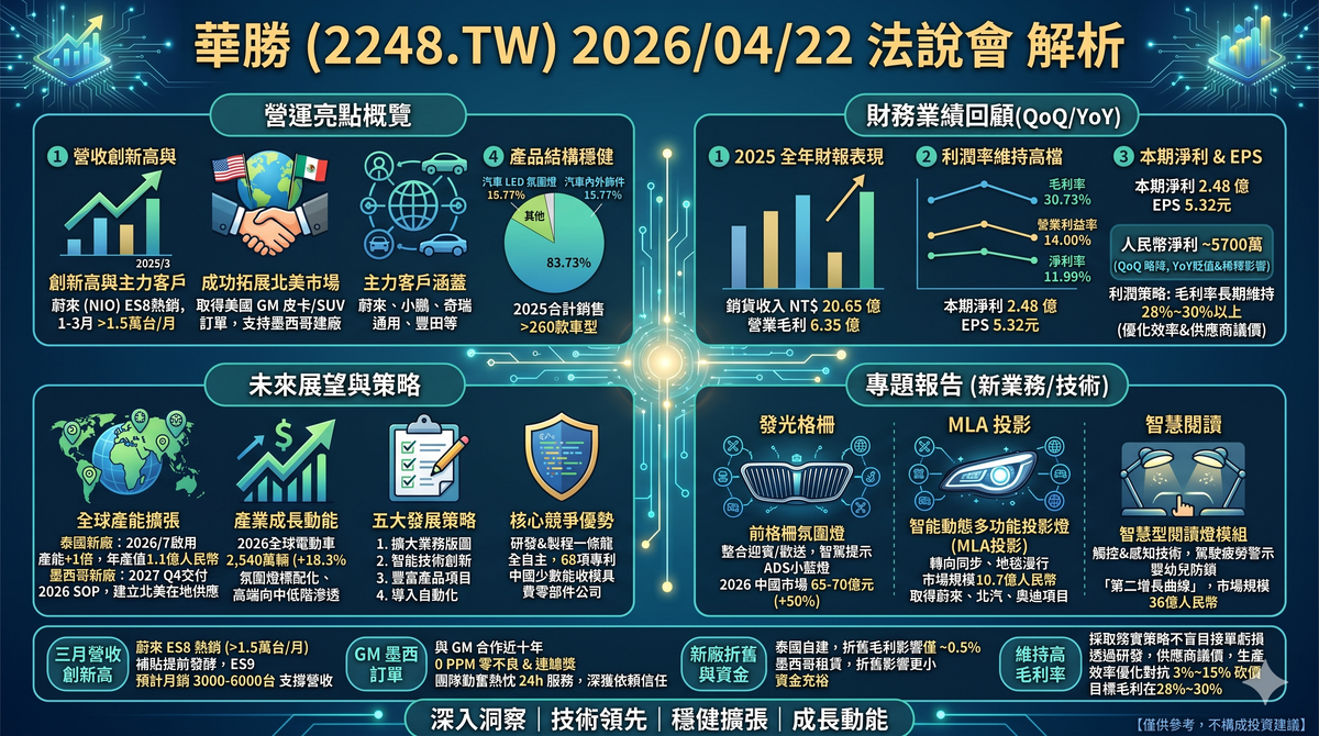 2026/04/22 華勝-KY(2248.TW)法說會：車用氛圍燈龍頭，全球擴產＋電動