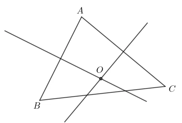 作ＡＢ、ＡＣ中垂線相交於Ｏ點，即為外心