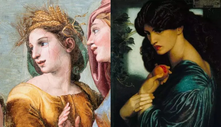 左邊是珀爾塞福涅豐饒女神的形象，右邊是冥後的形象