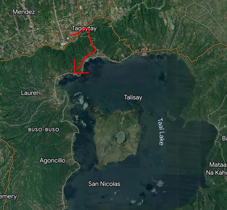 從大雅台到塔阿爾的路線(Google Maps)