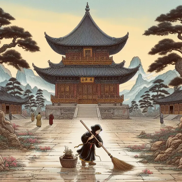 打掃寺廟(bing AI輸出)