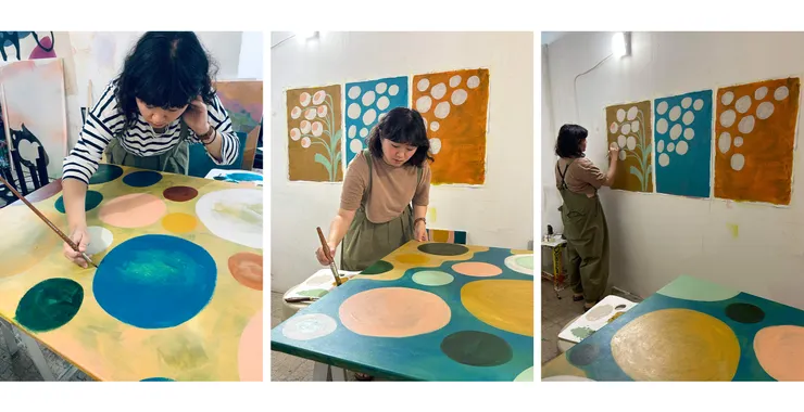 在創作展覽作品期間的自拍紀錄