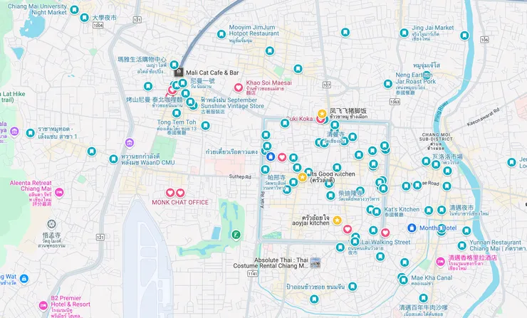 清邁地圖，景點主要圍繞古城