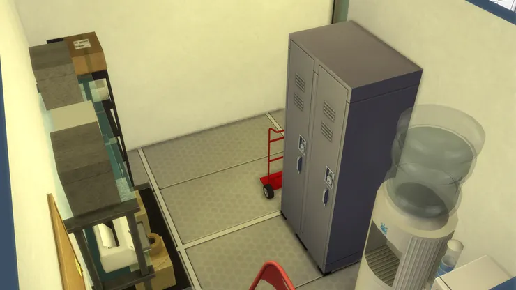 員工休息室我只是用了很普通的粉牆、色調。地板我不知道是什麼物料,但看下去有點像貨倉,所以用了。