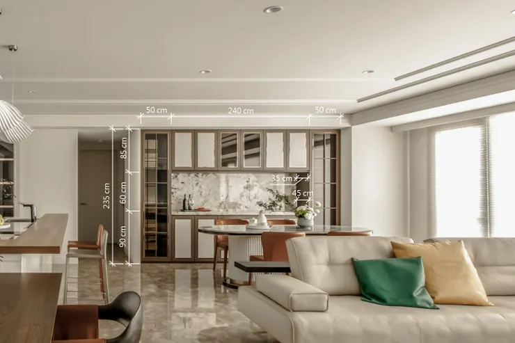 (作品呈現：層次天花 x 輕奢日常｜66坪現代美式風的4房2廳4衛宅：殷雄｜高雄藝瓦室內設計)