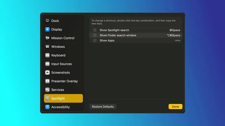 關閉 Spotlight 快捷鍵