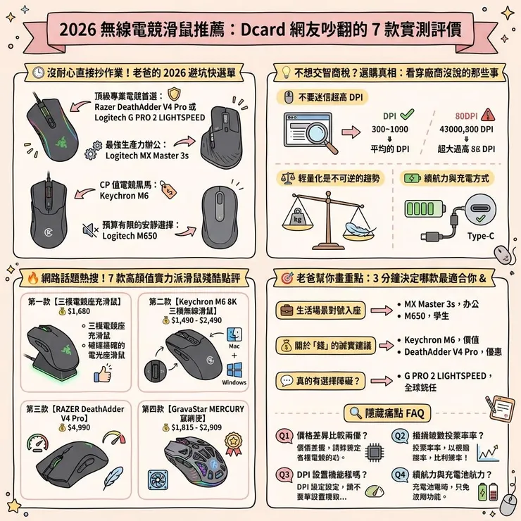 【無線電競滑鼠推薦】Dcard 網友吵翻的 7 款實測評價，從辦公靜音到職業旗艦一次看懂 🖱️