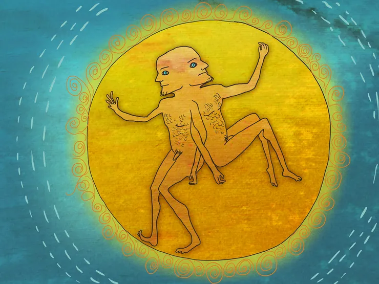 四手四腳神話故事在影視作品中常常出現，運用最成功的例子之一當屬音樂劇《搖滾芭比》裡的＜The Origin of Love＞