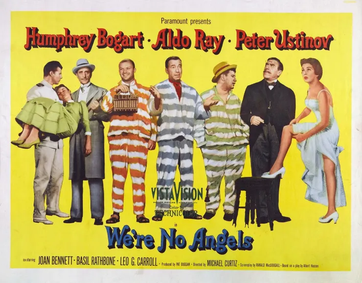 1955年聖誕節檔期上映的電影《We're No Angels》。（圖片來源：https://www.filmaffinity.com/en/movieimage.php?imageId=497954140）