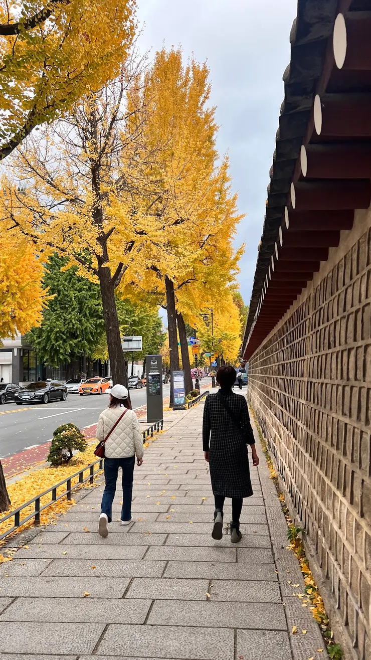 景福宮的西側石牆路，比昨日的德昌宮長但人潮較少。