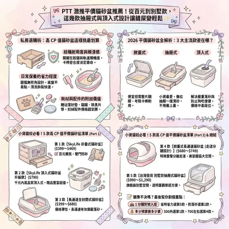 PTT 激推平價貓砂盆推薦！從百元到別墅款，這幾款抽屜式與頂入式設計讓鏟屎變輕鬆 ✨
