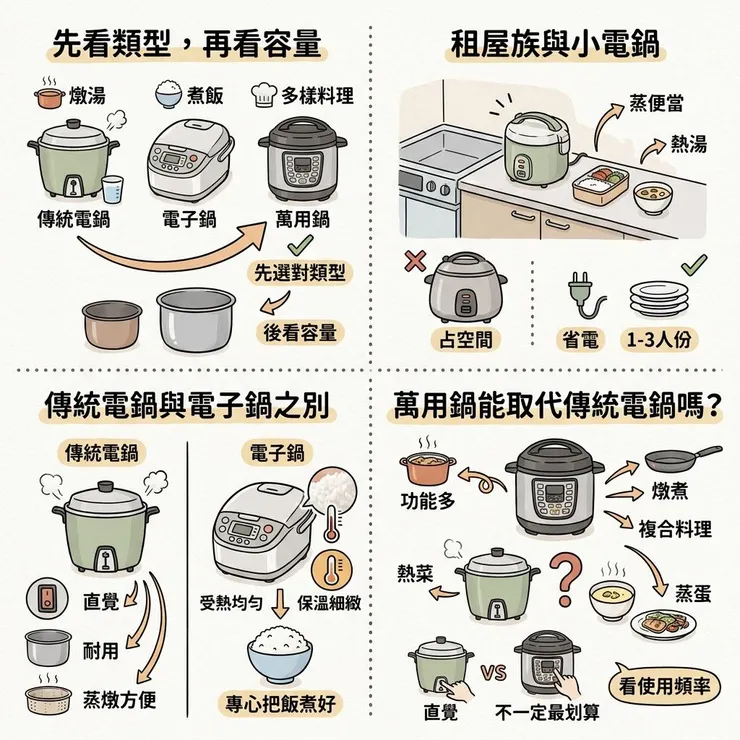 電鍋常見問題：容量、類型、租屋怎麼選