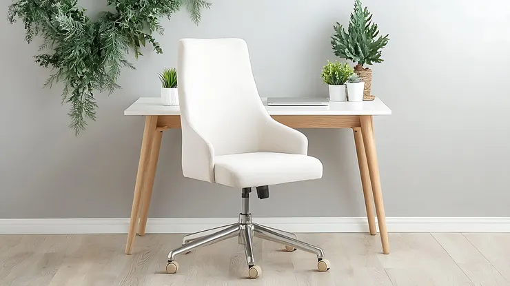 現在有許多專為女性設計、採用奶油白或燕麥色皮革的辦公椅，線條圓潤又有支撐力。圖/123RF圖庫