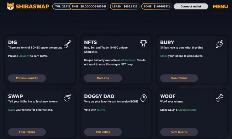 去中心化交易所 ShibaSwap 外觀