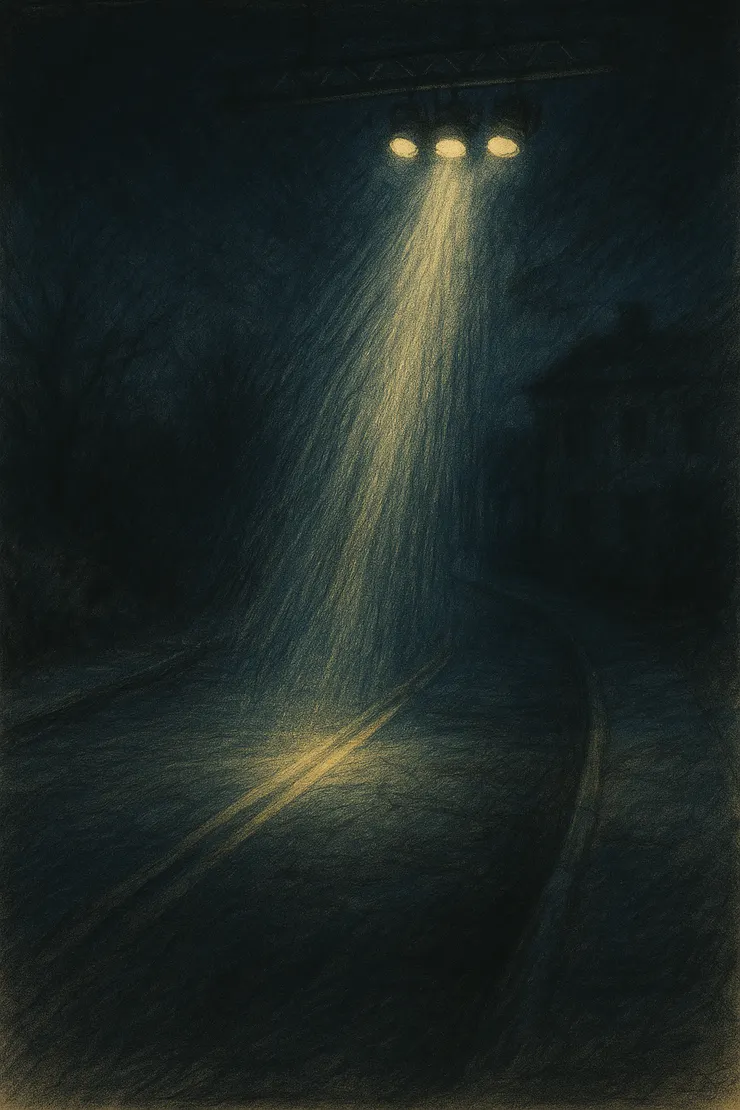 燈光設計的某種可用來討論風格及氛圍的概念圖，AI生成。但這張照片有種舞台上某處的感覺，而非是整個舞台的全景。