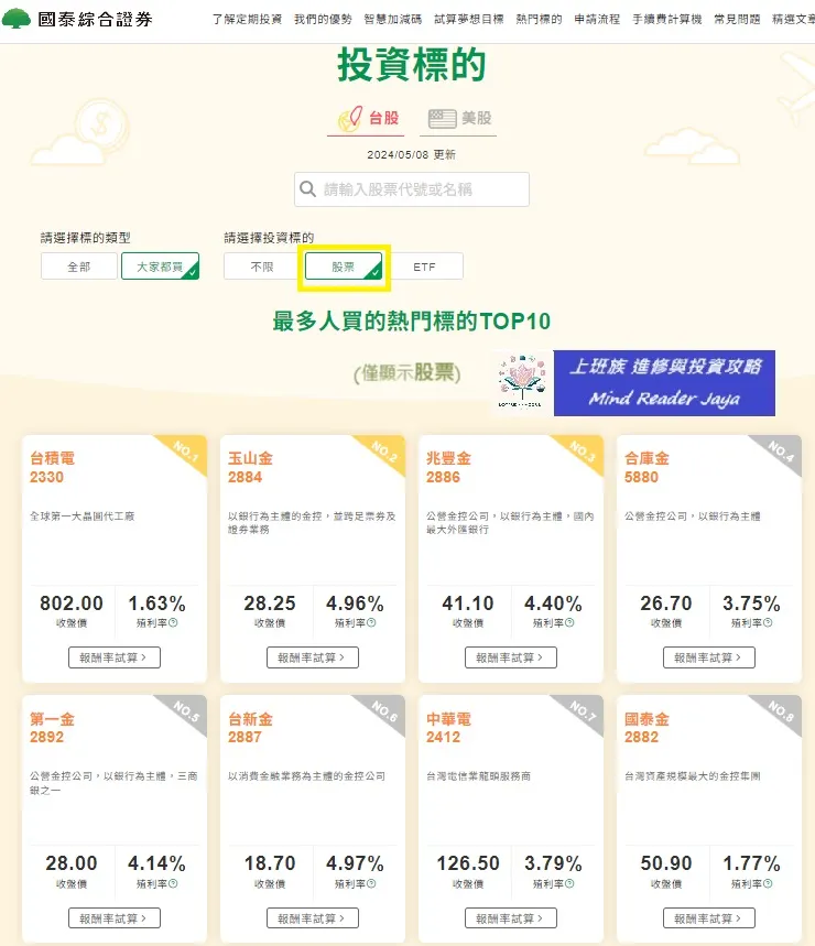 台股熱門標的殖利率