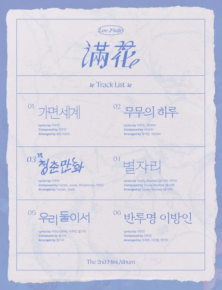 李茂珍《滿花》曲目表。圖片來源：Melon