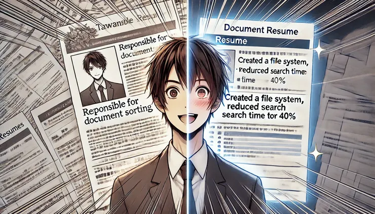 履歷左右對比,左邊是籠統描述,右邊是具體成果,明顯吸引招聘者注意。