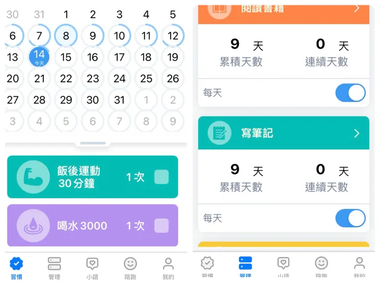 可以在習慣功能鍵追加習慣並追蹤