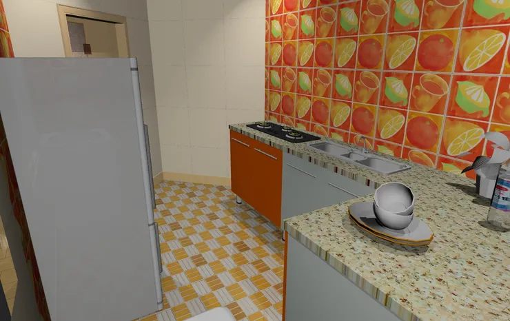 也有一邊的牆是白色,不是整個廚房都花碌碌。